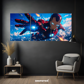 Dripster Iron Man wall poster featuring dynamic flying Iron Man artwork in three-panel design